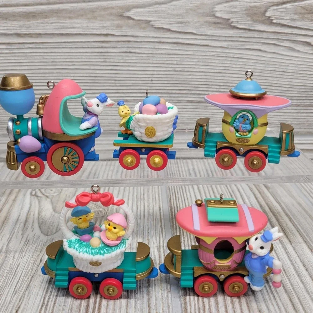 5 Hallmark Cottontail Express Easter Train Ornament 1996 2000 Bunny Chick Egg